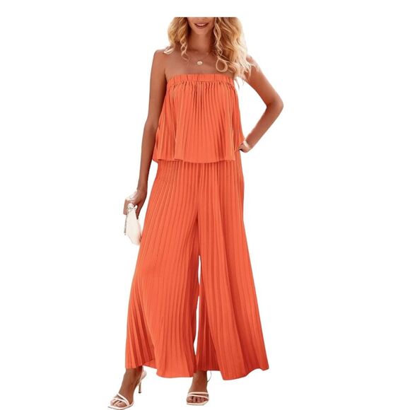 BTFBM orange/coral size xxl tube jumpsuit. Pleated with a stretchy waist and top - Picture 4 of 5